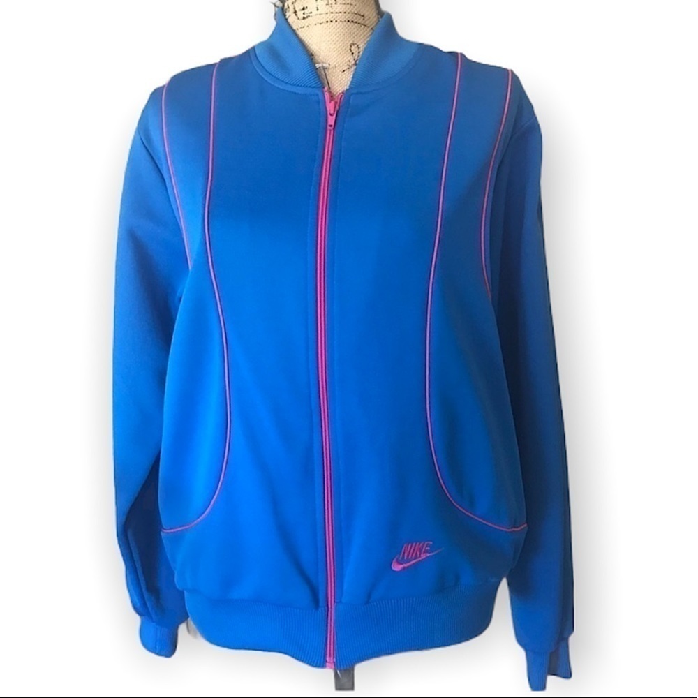 Vintage NIKE 80s Track Jacket Bomber Jacket Front Zip Royal Blue Women’s…
